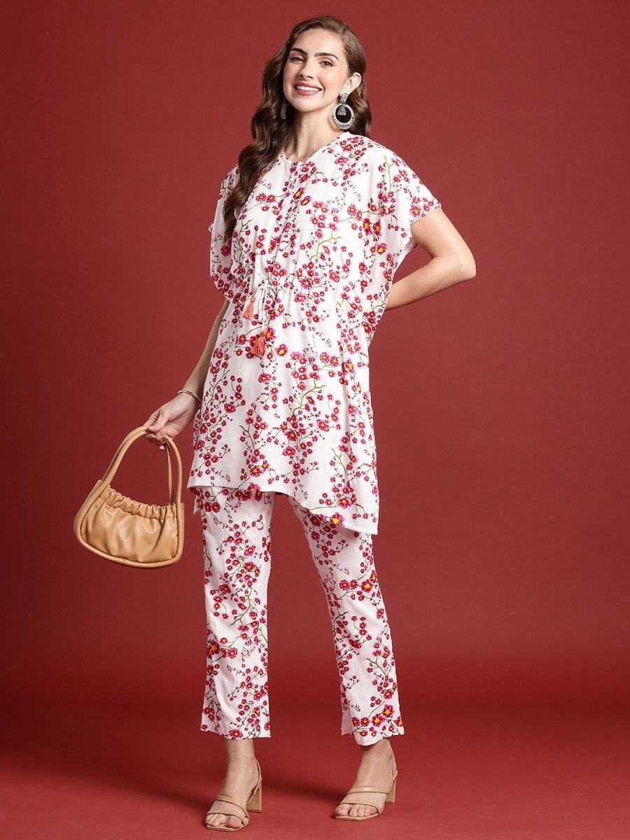 Anouk Women Floral Printed Kaftan Kurta with Trousers - Distacart