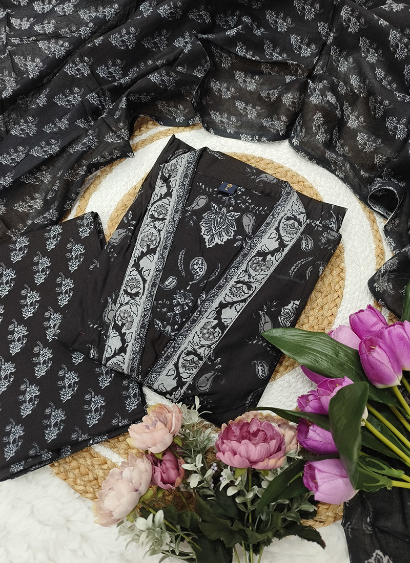 Vellora Cotton Black Casual Wear Printed Readymade Anarkali Suit