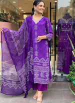 Thumbnail for Vellora Crepe Purple Daily Wear Embroidery Work Readymade Straight Suit