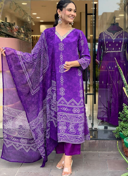 Vellora Crepe Purple Daily Wear Embroidery Work Readymade Straight Suit