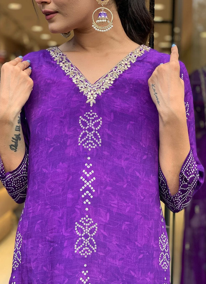 Vellora Crepe Purple Daily Wear Embroidery Work Readymade Straight Suit