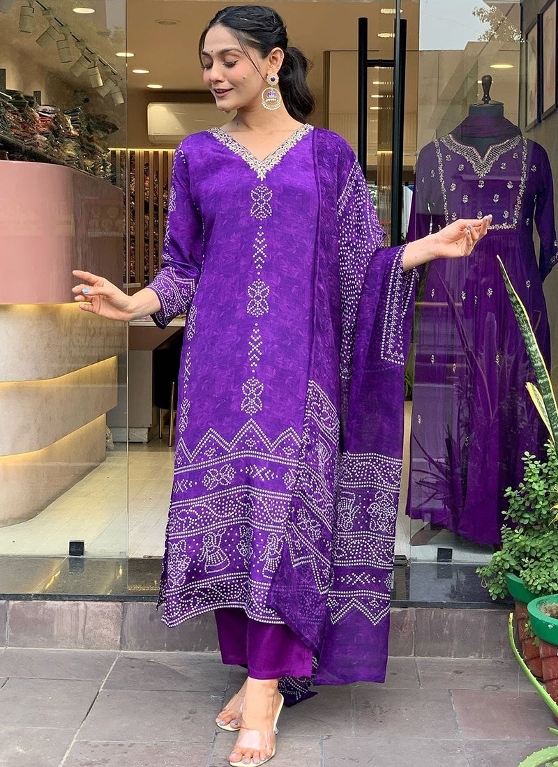 Vellora Crepe Purple Daily Wear Embroidery Work Readymade Straight Suit
