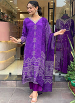 Thumbnail for Vellora Crepe Purple Daily Wear Embroidery Work Readymade Straight Suit
