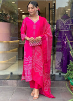 Thumbnail for Vellora Crepe Pink Daily Wear Embroidery Work Readymade Straight Suit