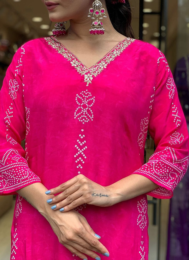 Vellora Crepe Pink Daily Wear Embroidery Work Readymade Straight Suit