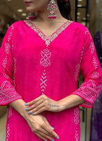 Thumbnail for Vellora Crepe Pink Daily Wear Embroidery Work Readymade Straight Suit