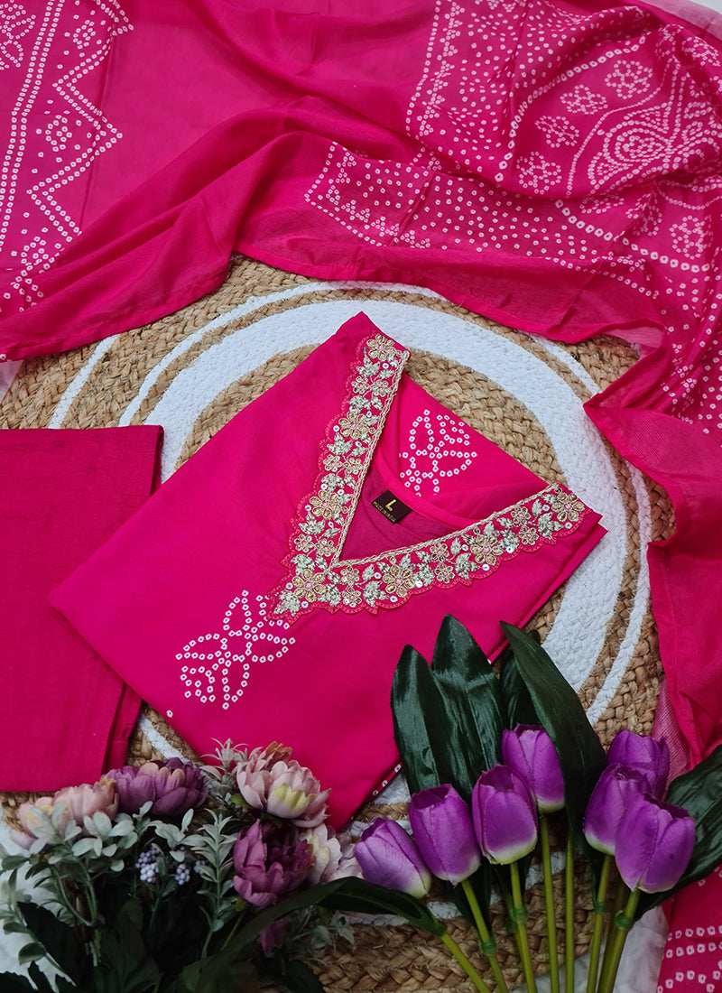 Vellora Crepe Pink Daily Wear Embroidery Work Readymade Straight Suit