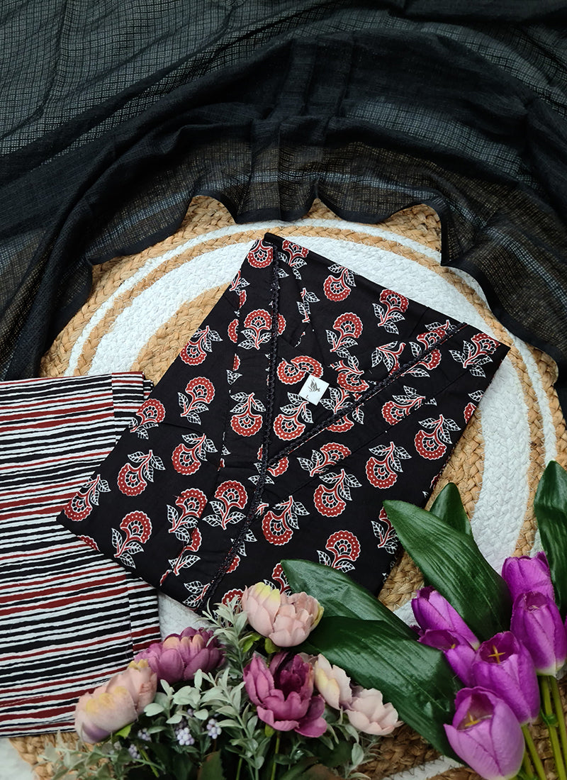 Vellora Cotton Black Daily Wear Printed Readymade Suit