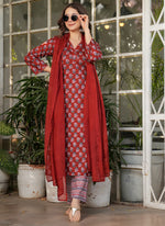 Thumbnail for Vellora Cotton Red Daily Wear Printed Readymade Suit