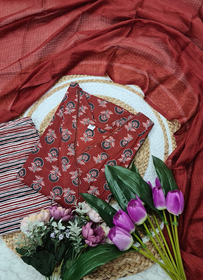 Vellora Cotton Red Daily Wear Printed Readymade Suit