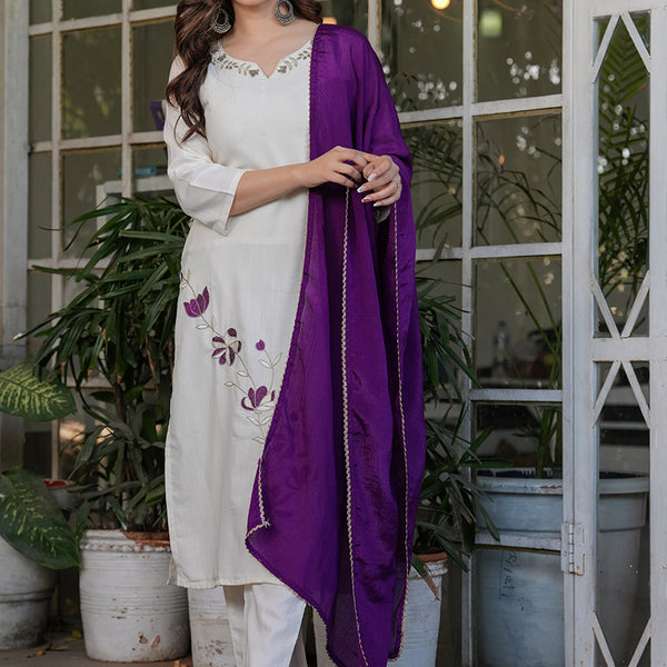 Vellora Viscose Rayon White Daily Wear Embroidery Work Readymade Straight Suit - Distacart