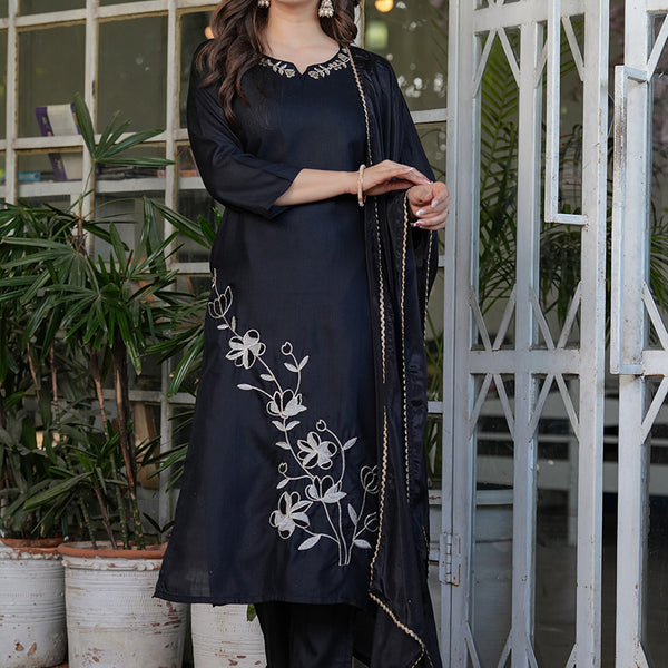 Vellora Viscose Rayon Black Daily Wear Embroidery Work Readymade Straight Suit - Distacart