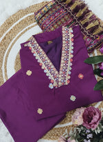 Thumbnail for Vellora Viscose Chanderi Magenta Casual Wear Embroidery Work Readymade Suit