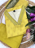 Thumbnail for Vellora Viscose Rayon Yellow Casual Wear Embroidery Work Readymade Suit