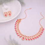 Thumbnail for Tehzeeb Creations Rose Gold Pink Colour Necklace With Pair Of Earrings - Distacart