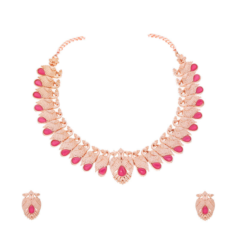 Tehzeeb Creations Rose Gold Pink Colour Necklace With Pair Of Earrings - Distacart