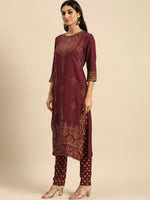 Thumbnail for All About You Women Maroon Bandhani Printed Kurta with Trousers - Distacart