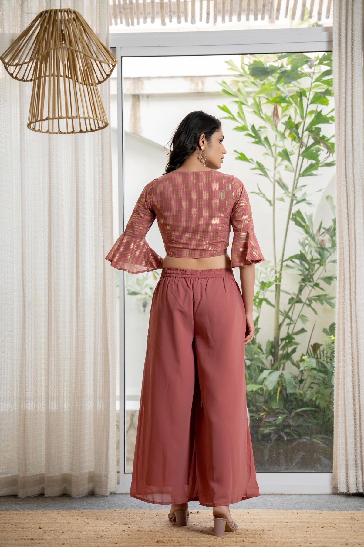 Juniper Women's Peach Solid Georgette Kurta Pant & Dupatta Set With Sequins & Thread Work - Distacart