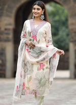 Thumbnail for Vellora Georgette White Casual Wear Embroidery Work Readymade Suit