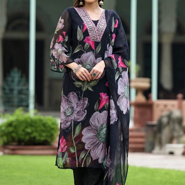 Vellora Georgette Black Casual Wear Embroidery Work Readymade Suit - Distacart