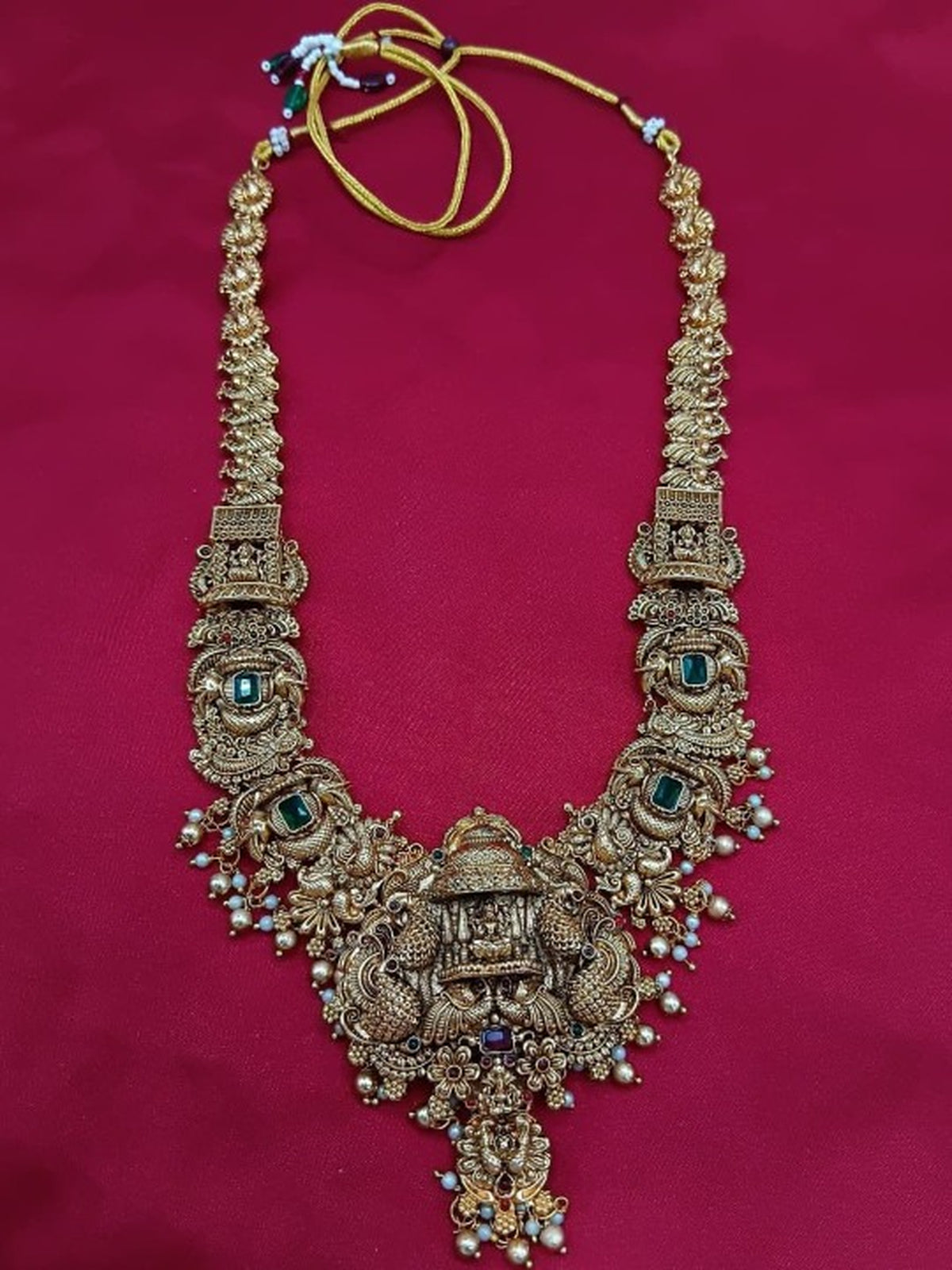 Jewel City Grand South Indian Temple Bridal Necklace Set for Women – Antique Gold-Plated Lakshmi Haram with Choker & Jhumka - Distacart