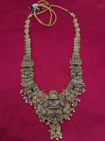 Thumbnail for Jewel City Grand South Indian Temple Bridal Necklace Set for Women – Antique Gold-Plated Lakshmi Haram with Choker & Jhumka - Distacart