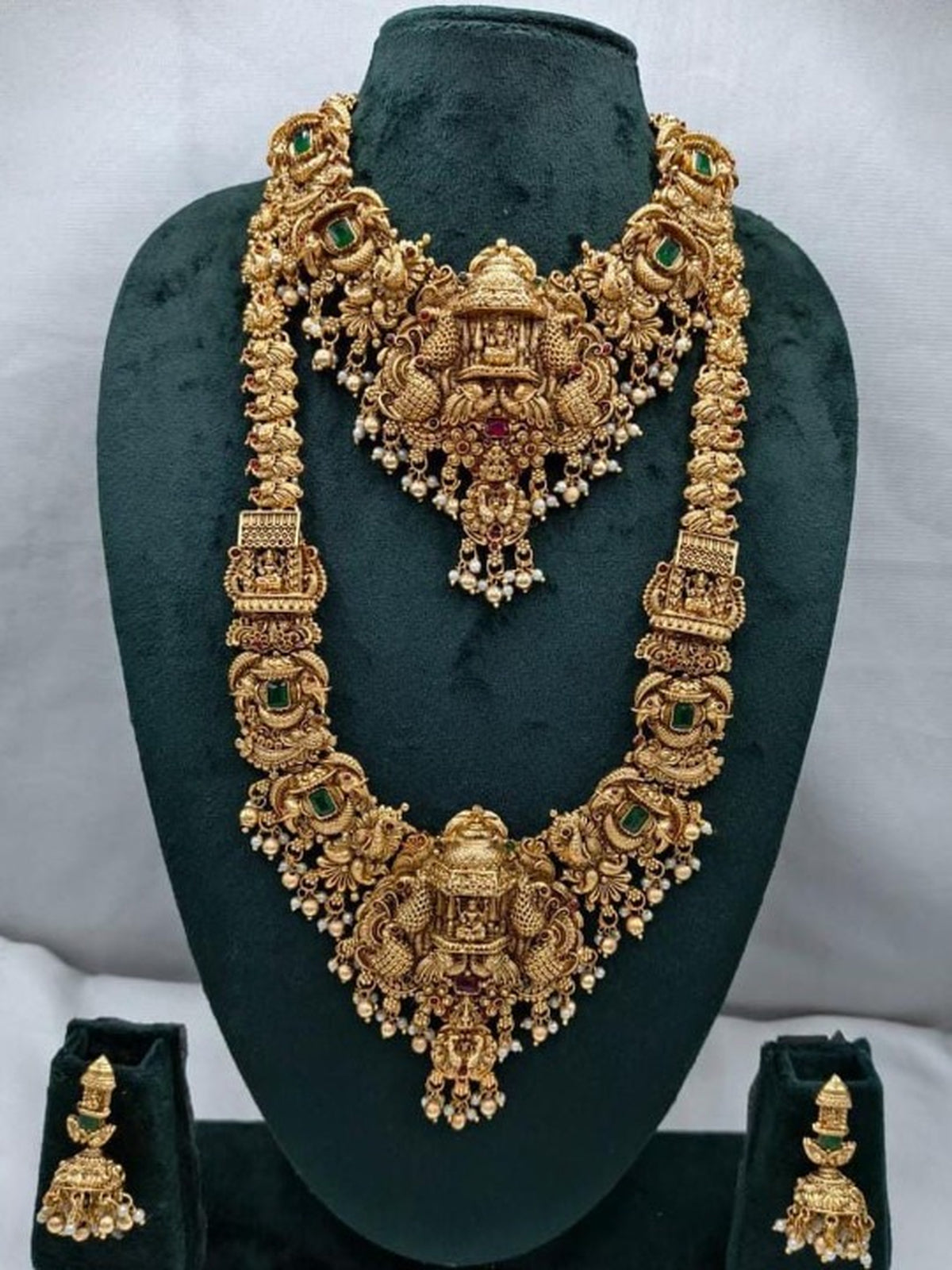 Jewel City Grand South Indian Temple Bridal Necklace Set for Women – Antique Gold-Plated Lakshmi Haram with Choker & Jhumka - Distacart