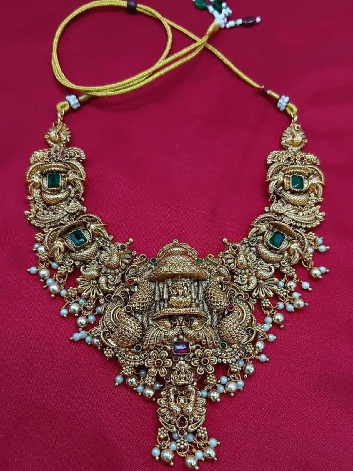 Jewel City Grand South Indian Temple Bridal Necklace Set for Women – Antique Gold-Plated Lakshmi Haram with Choker & Jhumka - Distacart