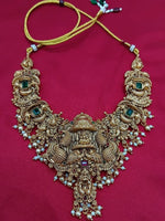 Thumbnail for Jewel City Grand South Indian Temple Bridal Necklace Set for Women – Antique Gold-Plated Lakshmi Haram with Choker & Jhumka - Distacart