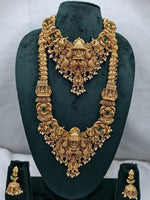 Thumbnail for Jewel City Grand South Indian Temple Bridal Necklace Set for Women – Antique Gold-Plated Lakshmi Haram with Choker & Jhumka - Distacart