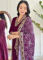 Thumbnail for Vellora Viscose Silk Wine Casual Wear Bandhani Print Readymade Suit