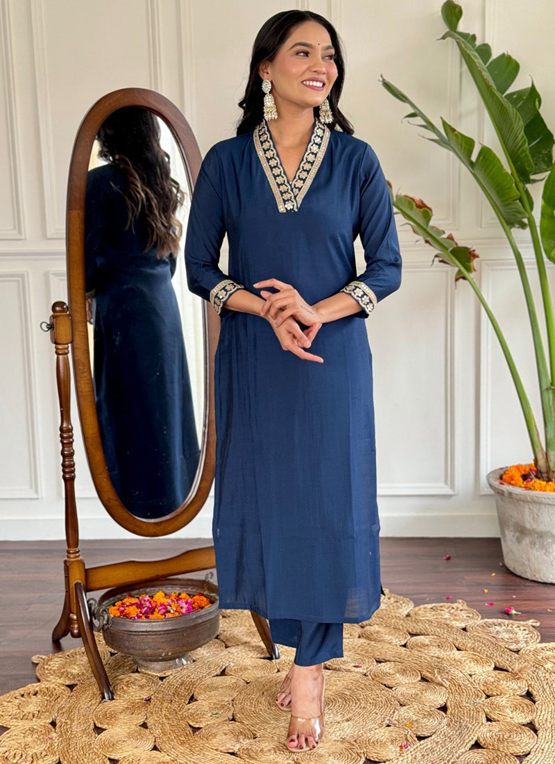 Vellora Viscose Silk Blue Casual Wear Bandhani Print Readymade Suit