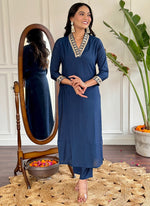 Thumbnail for Vellora Viscose Silk Blue Casual Wear Bandhani Print Readymade Suit