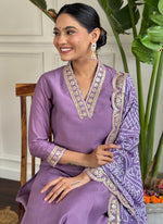 Thumbnail for Vellora Viscose Silk Lavender Casual Wear Bandhani Print Readymade Suit