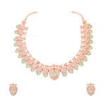 Thumbnail for Tehzeeb Creations Rose Gold Sea Green Colour Necklace With Pair Of Earrings - Distacart