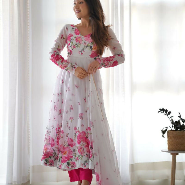 Joban Fashion White Kurta Set Organza Sequin Embroidery Work