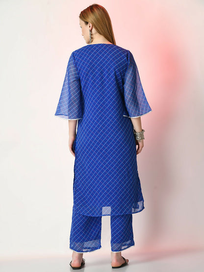 Myshka Women's Blue Printed Kurta With Palazzos - Distacart