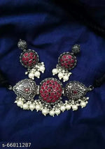 Thumbnail for Tehzeeb Creations Women's Maroon Colour Meenakari Necklace Set With White Pearl - Distacart