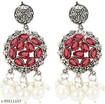 Thumbnail for Tehzeeb Creations Women's Maroon Colour Meenakari Necklace Set With White Pearl - Distacart