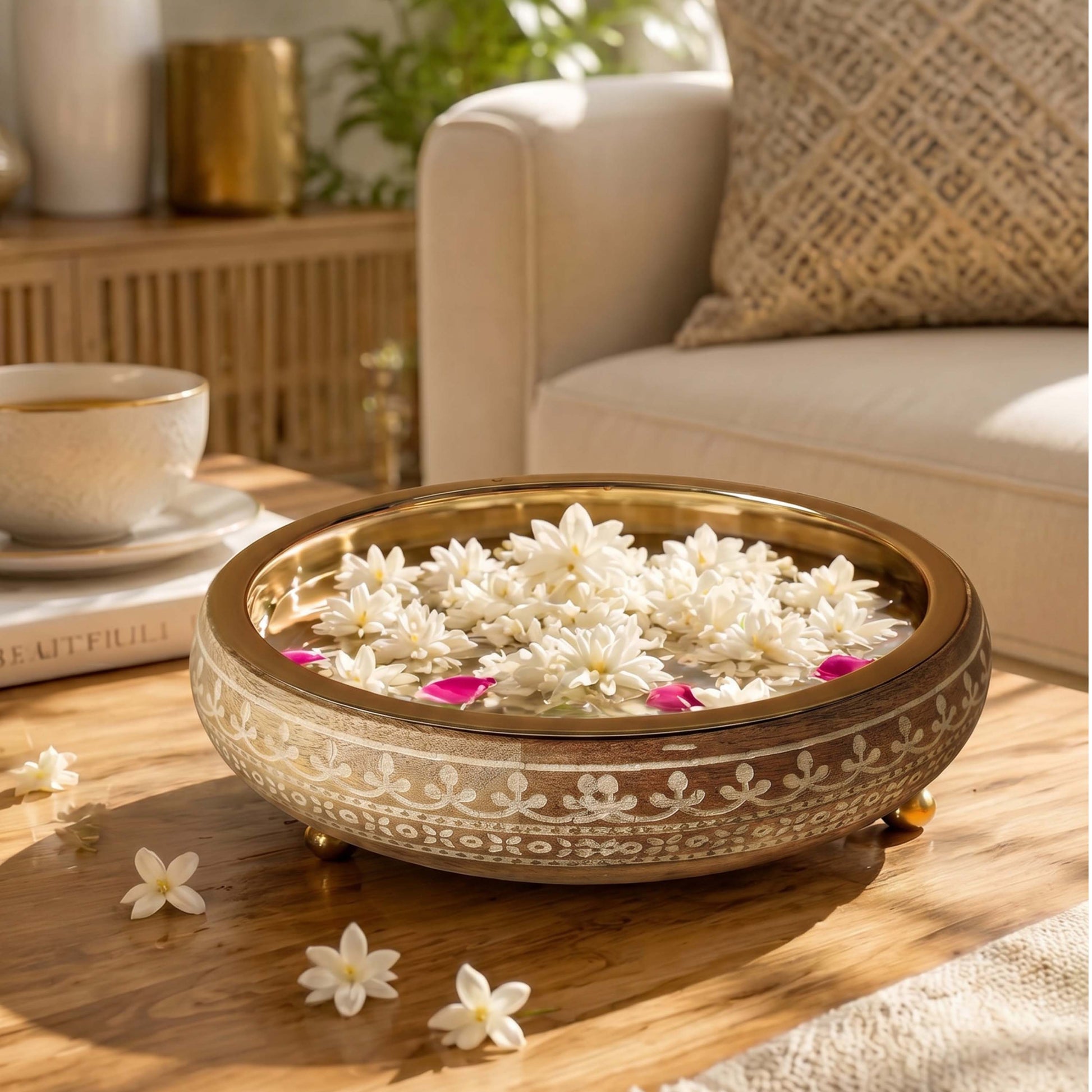 wooden and metal decorative tray bowl