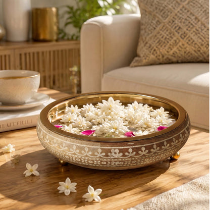 wooden and metal decorative tray bowl