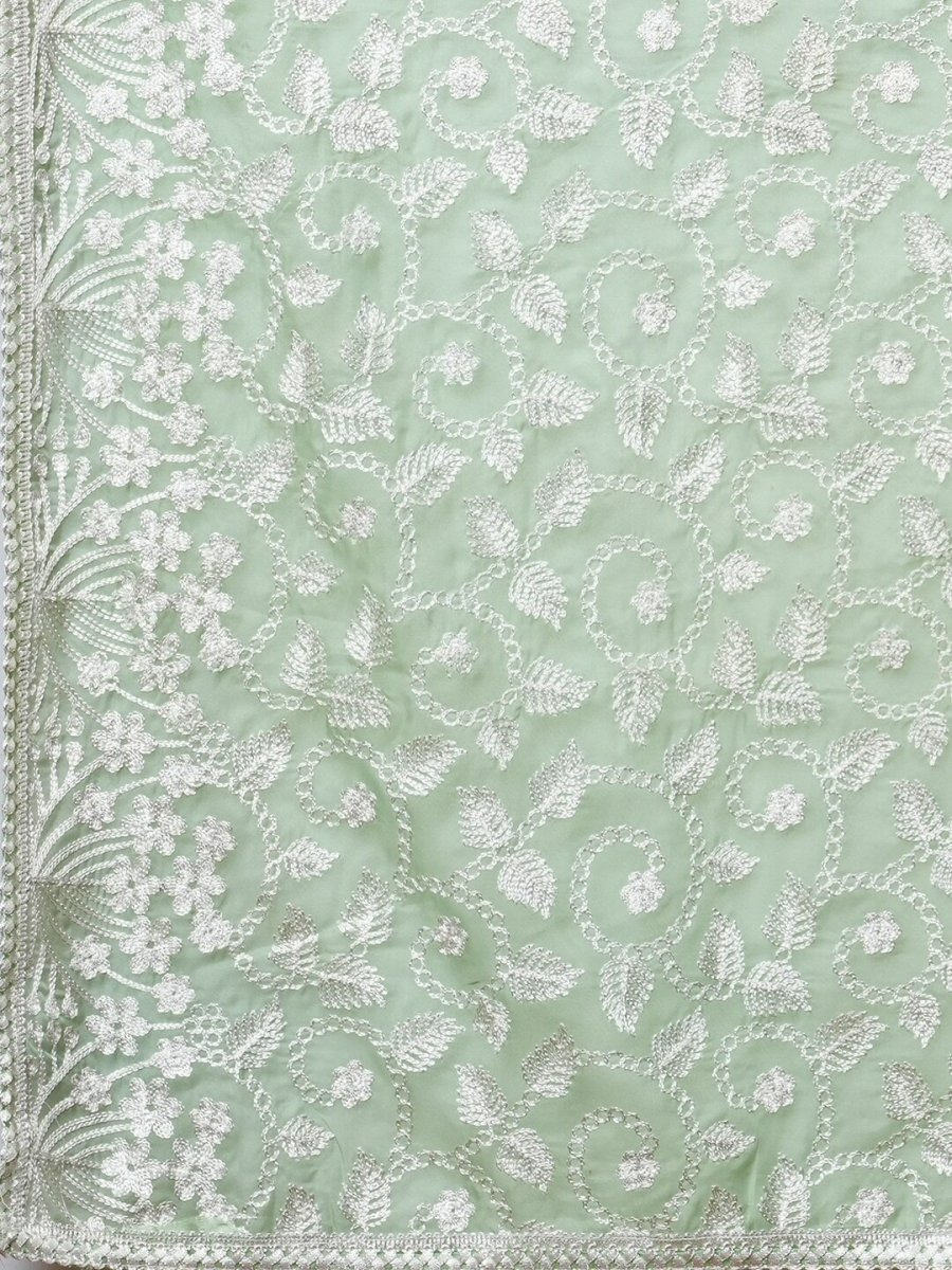 Anouk Green Floral Embroidered Organza Saree - Distacart