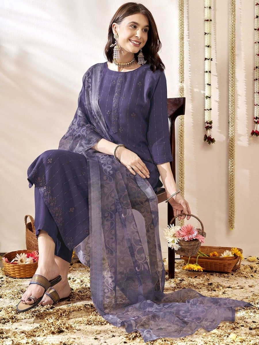 Anouk Ethnic Motifs Embroidered Regular Sequinned Kurta With Trousers & Dupatta - Distacart