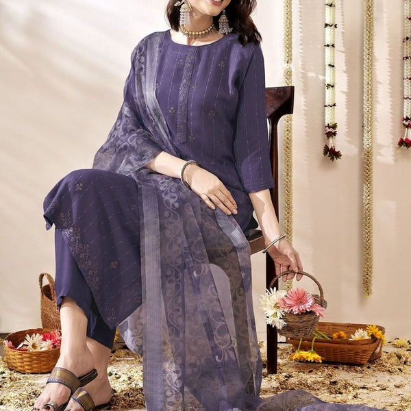 Anouk Ethnic Motifs Embroidered Regular Sequinned Kurta With Trousers & Dupatta - Distacart