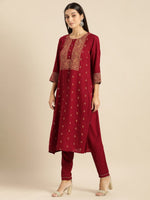 Thumbnail for All About You Women Maroon Printed Kurta with Trousers - Distacart