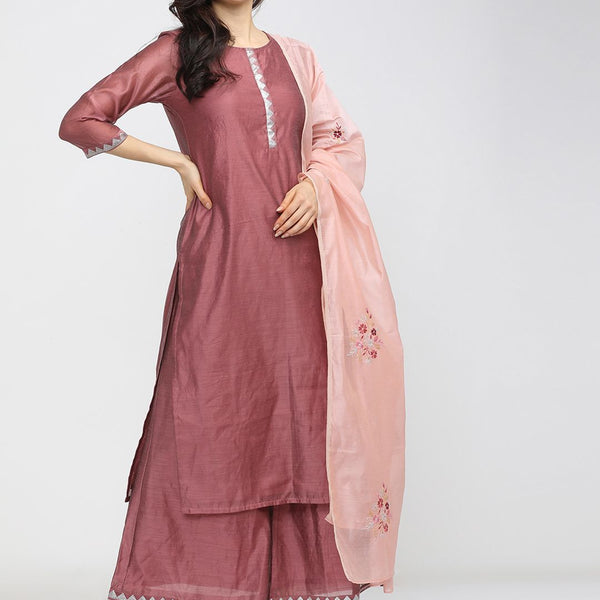 Vishudh Women Pink Regular Kurta with Palazzos & Dupatta - Distacart
