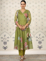 Thumbnail for Ode by House of Pataudi Floral Printed Angrakha Kurta With Trousers & Dupatta
