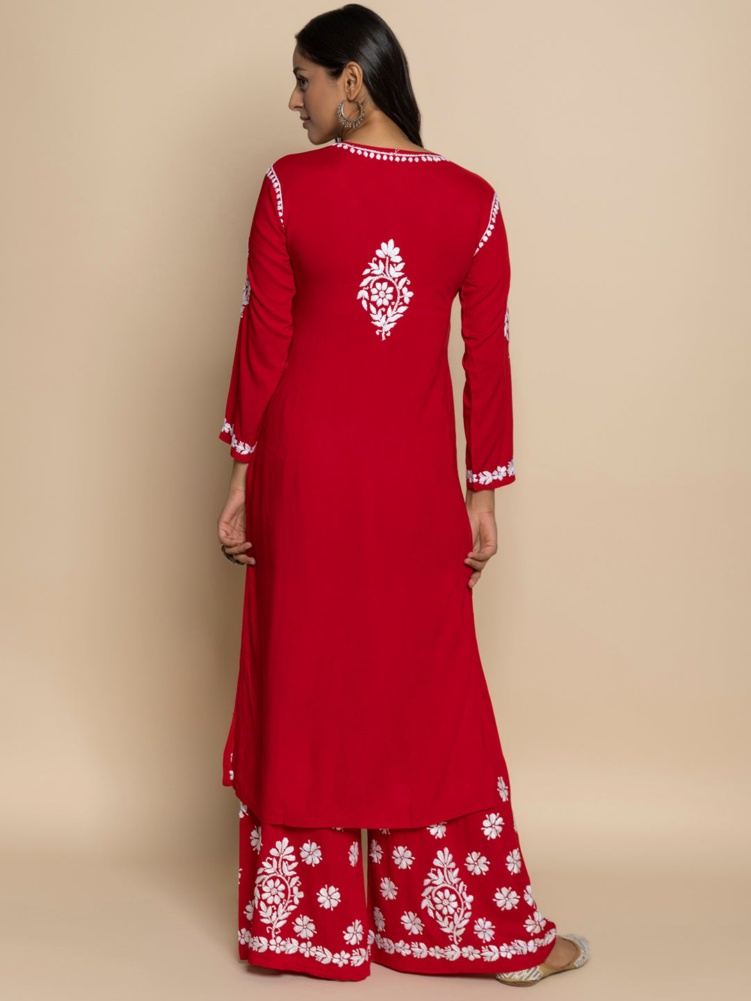 HOUSE OF KARI Floral Embroidered Chikankari Cotton A-Line Kurta - Distacart