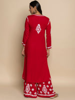 Thumbnail for HOUSE OF KARI Floral Embroidered Chikankari Cotton A-Line Kurta - Distacart