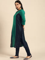 Thumbnail for All About You Women Green & Navy Blue Colourblocked Kurta with Trousers - Distacart